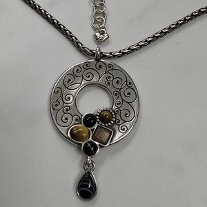 Brighton Eye Of The Tiger Natural Stones Disc Pendant Necklace Agate Tigers Eye